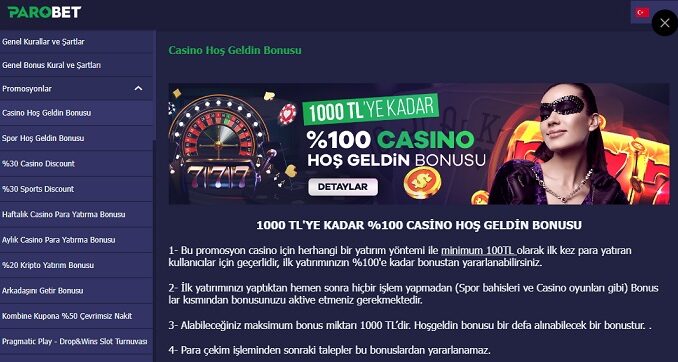 Parobet Casino Hoş Geldin Bonusu